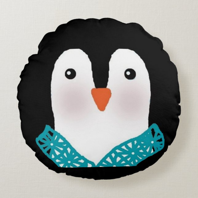 Penguin Face Pillow personaliseren op achterzijde Rond Kussen (Voorkant)