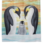 Penguin Familie met Baby Penguin Douchegordijn (Voorkant)
