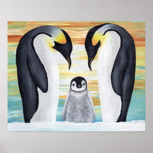 Penguin Familie met Baby Penguin Poster (Voorkant)