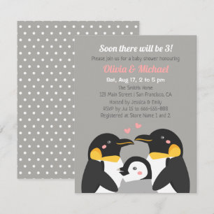 Penguin Familie Van Drie Baby Shower Grijs Kaart