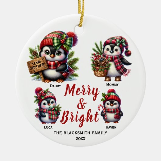 Penguin familie van vier keramische Ornamenten (Voorkant)