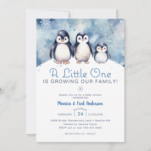 Penguin Familie Winter Baby shower Uitnodigen Kaart (Voorkant)