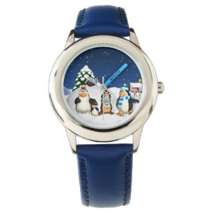 Penguin Familie Winter Vakantie Fun horloge voor k