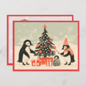 Penguin Family Decorating Christmas Tree Briefkaart (Voorkant / Achterkant)