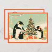 Penguin Family Decorating Christmas Tree Postcard Briefkaart (Voorkant / Achterkant)