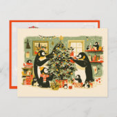 Penguin Family Decorating Christmas Tree Postcard Feestdagenkaart (Voorkant / Achterkant)