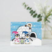 Penguin Family & Eskimo Briefkaart (Staand voorkant)