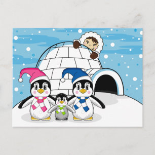 Penguin Family & Eskimo Briefkaart