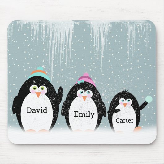 Penguin Family in Snow Muismat (Voorkant)