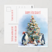 Penguin family joyfully decorating a Christmas tre Briefkaart (Voorkant / Achterkant)