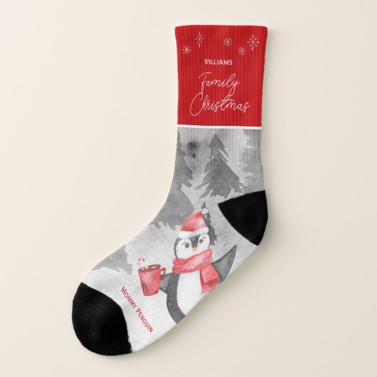 Penguin Family Matching Christmas Mom Sokken (Links - buitenkant)