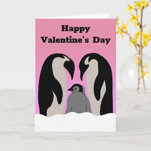 Penguin Family Schattigee Valentijnsdag voor famil Kaart (Gele Bloem)