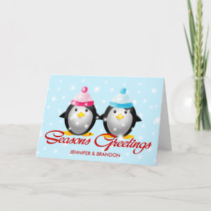 Penguin Family Season's Greetings (paar) Feestdagen Kaart