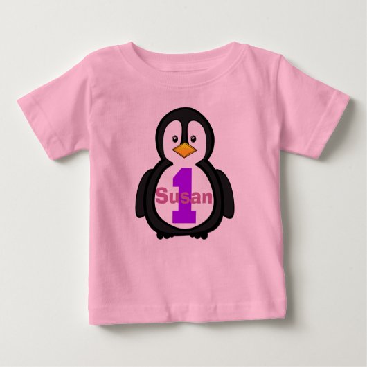 Penguin First Birthday Girl Shirt (Voorkant)