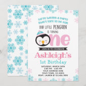 Penguin First Birthday Invitation Kaart (Voorkant / Achterkant)