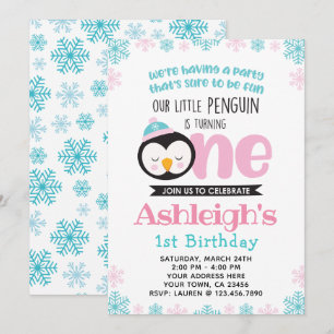 Penguin First Birthday Invitation Kaart