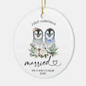 Penguin First kerst gehuwde sierescadeau Keramisch Ornament (Links)