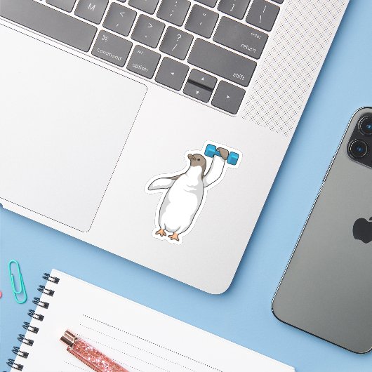 Penguin Fitness Dumbbell Sticker (Laptop met iPhone)