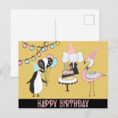 Penguin Flamingo Elephant Verjaardag Kaart (Voorkant / Achterkant)