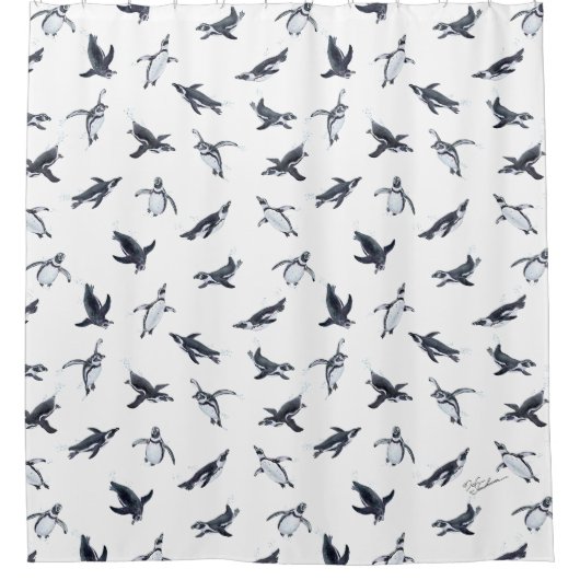 Penguin Flight Squad | Ocean Art Design Douchegordijn (Voorkant)