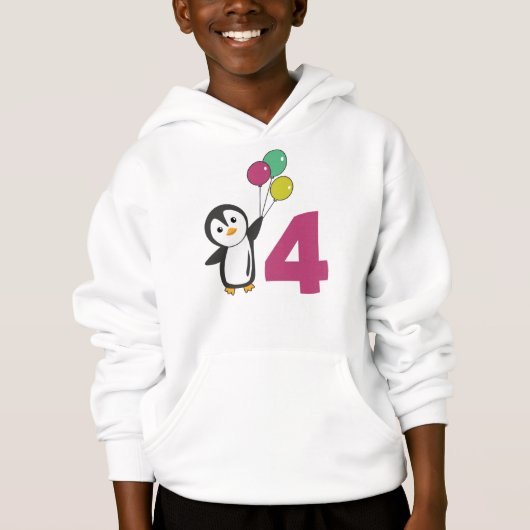 Penguin Fourth Birthday ballons for Kids Hoodie (Voorkant)