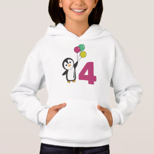 Penguin Fourth Birthday ballons for Kids Hoodie
