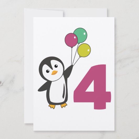Penguin Fourth Birthday ballons for Kids Invitati Kaart (Voorkant)