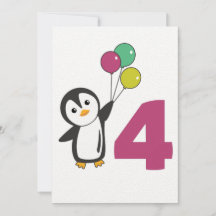 Penguin Fourth Birthday ballons for Kids Invitati