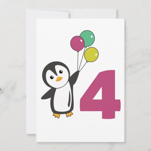 Penguin Fourth Birthday ballons for Kids Invitati Kaart (Voorkant)