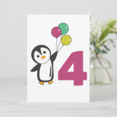 Penguin Fourth Birthday ballons for Kids Invitati Kaart (Staand voorkant)