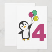Penguin Fourth Birthday ballons for Kids Invitati Kaart (Voorkant / Achterkant)