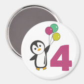 Penguin Fourth Birthday ballons for Kids Magnet (Voorkant / Achterkant)