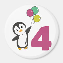 Penguin Fourth Birthday ballons for Kids Magnet