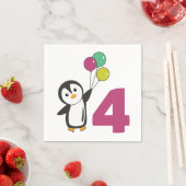 Penguin Fourth Birthday ballons for Kids Napkins Servet (Insitu)