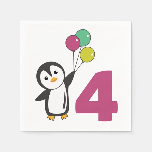 Penguin Fourth Birthday ballons for Kids Napkins Servet (Voorkant)