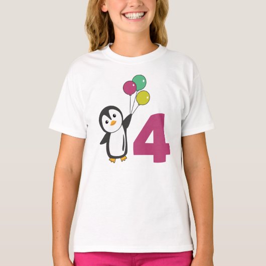 Penguin Fourth Birthday ballons for Kids T-Shirt (Voorkant)