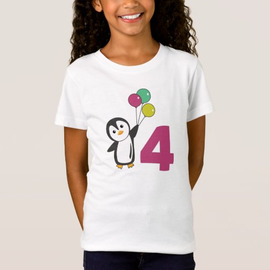 Penguin Fourth Birthday ballons for Kids T-Shirt (Voorkant)
