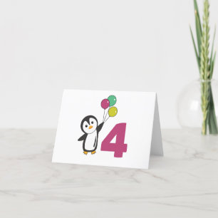 Penguin Fourth Birthday ballons voor kinderen Dank Bedankkaart