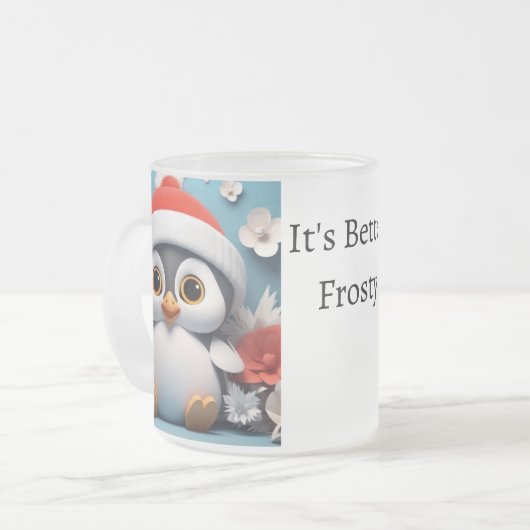 Penguin Frosty Bier Mok Aangepaste Kerstcadeau (Voorkant links)