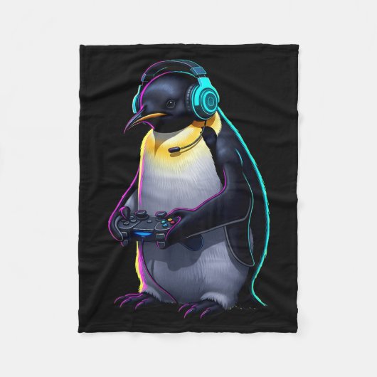 Penguin Gaming Animal Video Games Funny Penguin Fleece Deken (Voorkant)