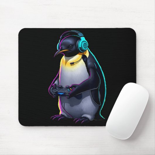 Penguin Gaming Animal Video Games Funny Penguin Muismat (Met muis)