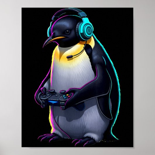 Penguin Gaming Animal Video Games Funny Penguin  Poster (Voorkant)