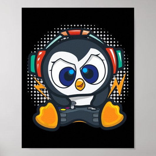 Penguin Gaming Shirt Boys Kids Gamer Gift Penguin  Poster (Voorkant)