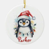 Penguin gepersonaliseerde kerstversiering keramisch ornament (Voorkant)
