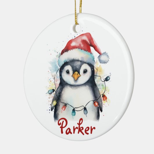 Penguin gepersonaliseerde kerstversiering keramisch ornament (Links)