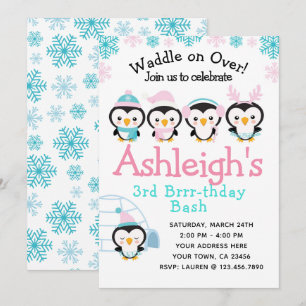Penguin Girl Birthday Uitnodiging