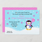 Penguin Girl Birthday Uitnodiging (Voorkant / Achterkant)