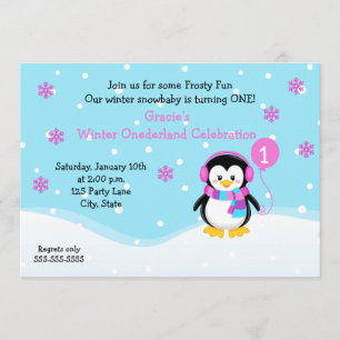 Penguin Girl Birthday Uitnodiging