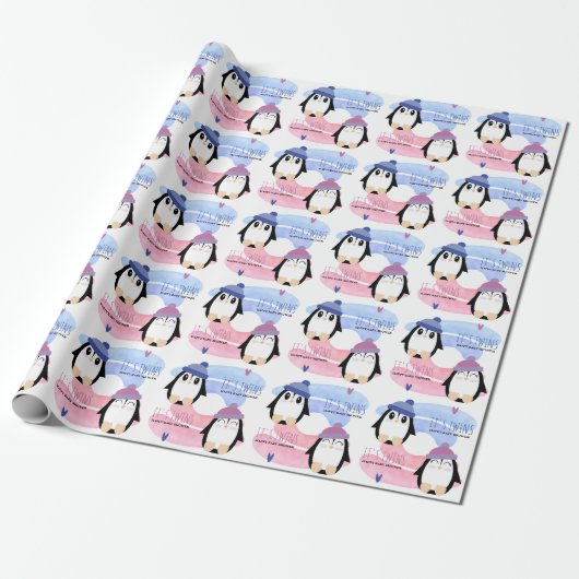 Penguin Girl en Boy Twins Cadeaupapier (Uitgerold)