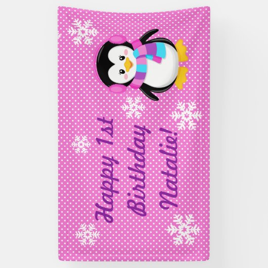 Penguin Girl Personalized Banner (Verticaal)